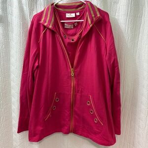 Quaker Factory 2pc set Pink Full Zip Jacket Rhinestone Detail Gold Trim  XL